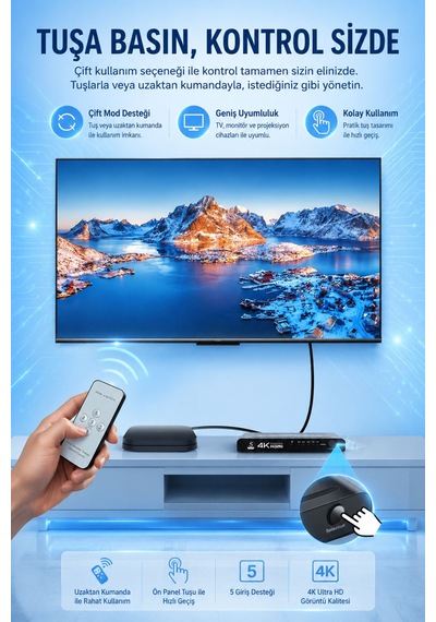 5 Port Hdmı Switch 4k Ultra Hd, 5 Giriş 1 Çıkış Hdmı Anahtarlayıcı, Uzaktan Kumandalı Çoklayıcı, Ps5 Switch Tv Box Pc Monitör Projektör Uyumlu, Metal Kasa Q509