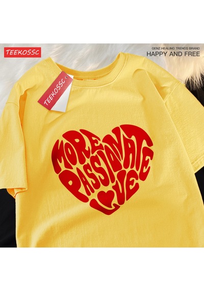 Startmore Y2k Vintage Tişört Tee Daha Tutkulu Aşk Baskı Sarı