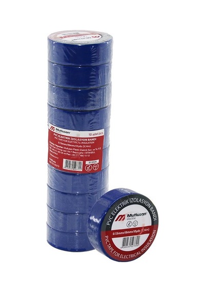 Mutlusan Lüks Mavi Pvc İzolasyon Elektrik Bandı 0.13x19x10 Yards 9.14mm- 10'li Paket