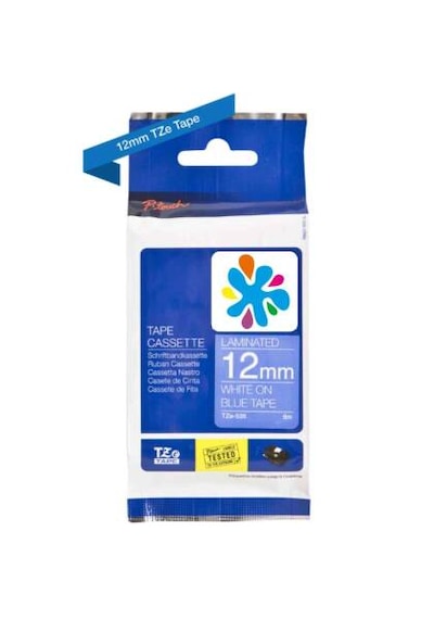 Brother Tze-535 12mm Mavi Üzerine Beyaz Uyumlu Etiket Mavi