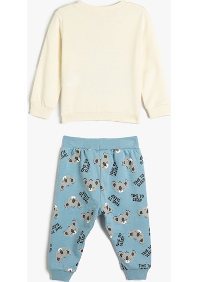 Koton Pamuklu Pijama Takımı Koalalı Uzun Kollu Tişört Ve Beli Lastikli Pijama Altı 2 Parça Ekru 4wmb10229tk 4WMB10229TK010 Ekru