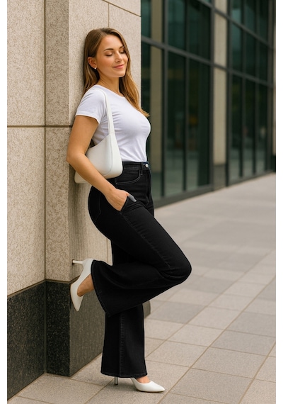 Cedy Denim Cedy Denım - Kadın Büyük Beden İspanyol Paça Yüksek Bel Skinny Fit Likralı Pantolon C628 Siyah