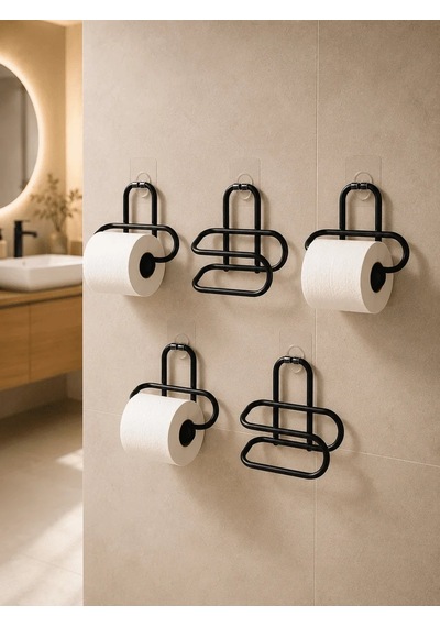 Lb Delmeden Monte Tuvalet Kağıdı Askısı Siyah Metal Yapışkanlı Banyo Kağıtlığı 5 Li Set Çok Renkli