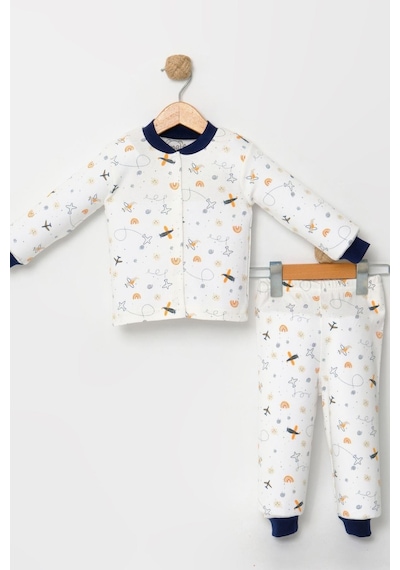 Cantoy Erkek Çocuk Baskılı Pamuklu 2'li Pijama Takımı Lacivert - Beyaz