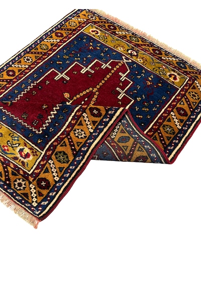 El Dokuma Sıfır Yahyalı Halısı Namazlık 73x115 Kök Boya Yün Seccade Kırmızı