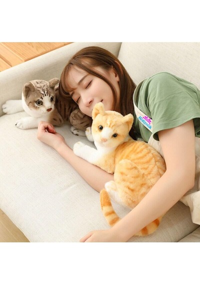 Hediyecik Gerçek Görünümlü Peluş Kedi Sarı Tekir 40 Cm, Sarı
