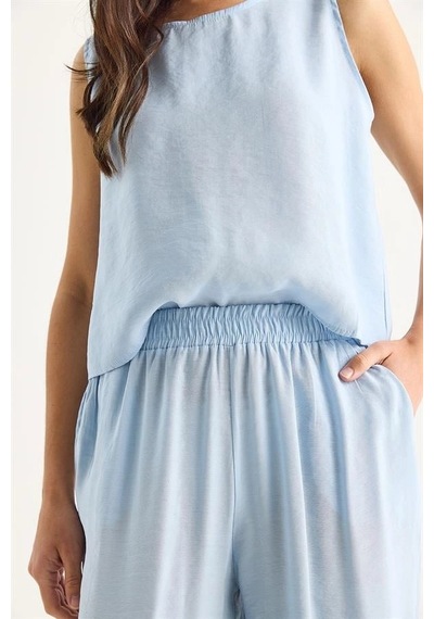 Mevese Beli Lastikli Modal Pantolon & Kalın Askılı Bluz Takımı - Bebe Mavi Bebe Mavisi