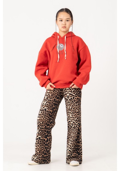 Kız Çocuk Good Luck Baskılı 3 İplik Kışlık Sweatshirt 4543 Kırmızı