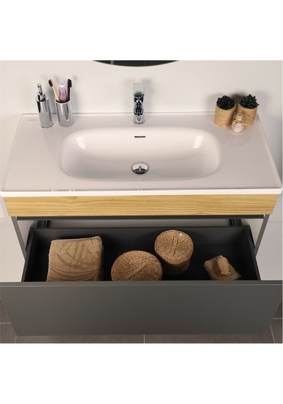 Kobos Harmony 100 Cm Banyo Dolabı Seti Füme + Meguro