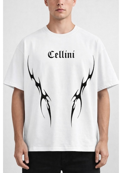 Yolo Street Oversize Erkek Tişört %100 Pamuk Tribal Baskı Streetwear Siyah/beyaz Beyaz1