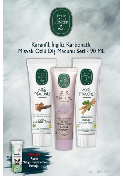 Eyüp Sabri Tuncer 3'lü Karanfil, Karbonat, Misvak 90 Ml Diş Macunu, Rosie Beyazlık