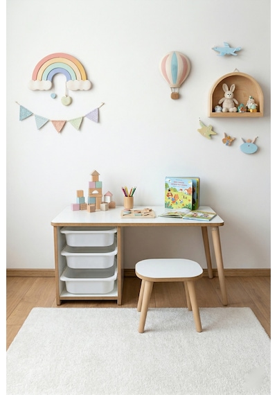 Çocuk Masa Takımı 90x45 Cm 3 Sepetli Çocuk Çalışma Masası Aktivite Masası Yaz-sil 1 Adet Tabureli Beyaz Çocuk Masa Takımı 90x45 Cm 3 Sepetli Çocuk Çalışma Masası Aktivite Masası Yaz-sil 1 Adet Tabureli Beyaz