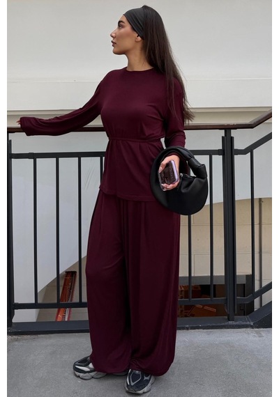 Madmext Bordo Likralı Modal Şalvar Takım Mg2784