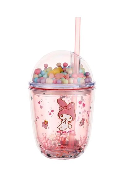 Mınıso Lisanslı Boncuklu Kapaklı Pipetli Plastik Şişe 435ml - Pembe