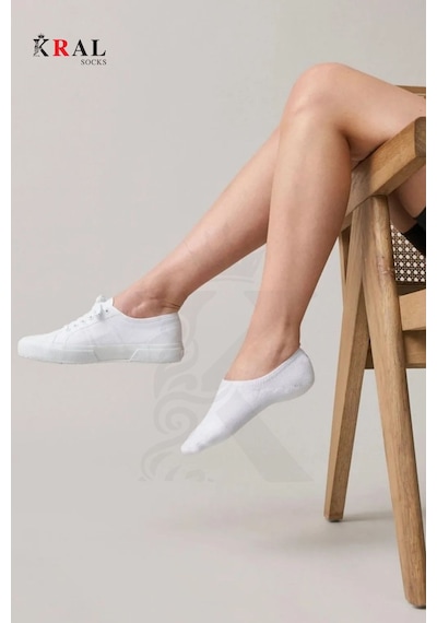 Kral Socks Kadın Pamuklu Terletmez 10'lu - 10 Çift Yazlık Görünmez Çorap Beyaz