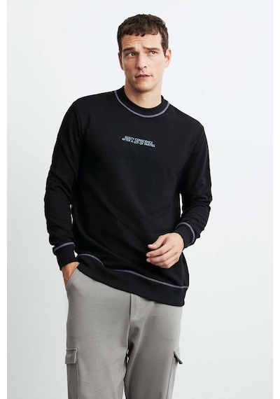 Grımelange Albert Erkek Yuvarlak Yakalı Polarsız Baskılı Ve Kontrast Dikişli Siyah Sweatshirt Grımelange Albert Erkek Yuvarlak Yakalı Polarsız Baskılı Ve Kontrast Dikişli Siyah Sweatshirt