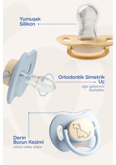 Wee Baby Duo Simetrik Uçlu Emzik 6-18 Ay No:2 Mavi -sarı