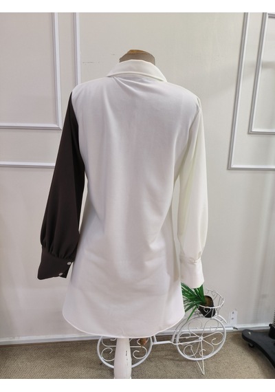 Bhrwear Kadın Uzun Kollu Yakalı Kemersiz Ithal Krep Uzun Gömlek Bluz Renkli