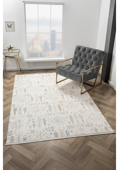 Armony Ar012a Beyaz Halı Modern Desenli Akrilik Pamuk Taban Tozu Az Salon Halısı Yatak Odası Koridor