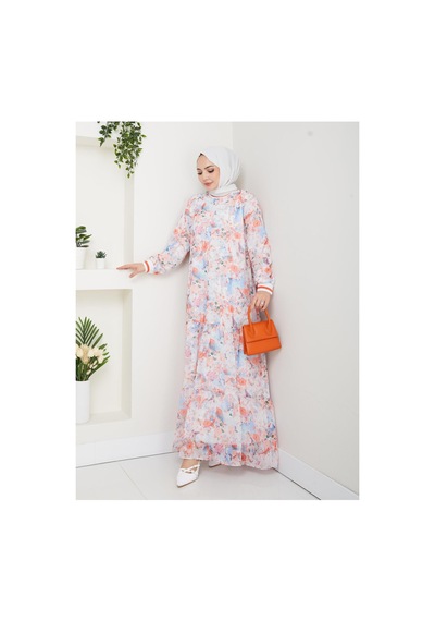 Harman Butik Kadın Desenli Şifon Elbise Pembe Pembe