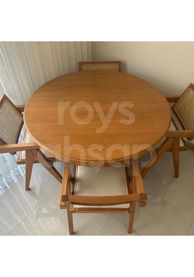 Roys Ahşap 120 Cm Koyu Naturel Yuvarlak İlaveli Baba Ayak Masa