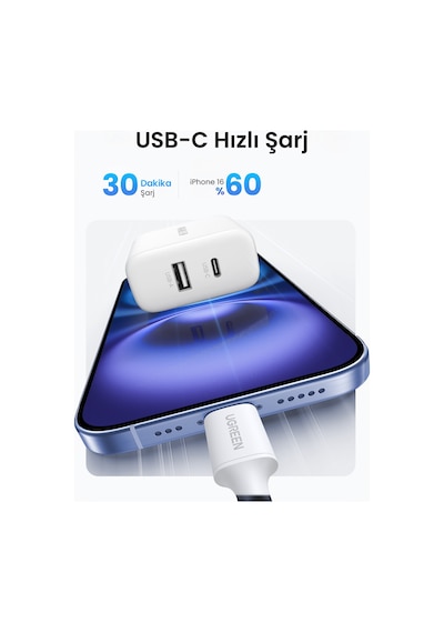 Ugreen 20w 2 Portlu Hızlı Şarj Cihazı, 1xusb-a, 1xusb-c, Beyaz, 45310 -