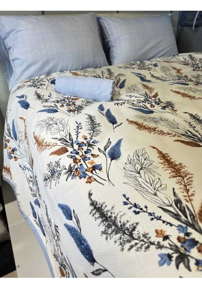 Mavi Detaylı Çiçek Desenli Tek Kişilik Pike 160x240 Cm Ferahlatıcı Tasarım, Hafif Konfor Renkli