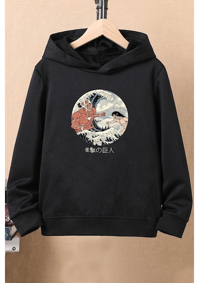 Uyguntarz Unisex Kanagawa Oki Nami Ura Baskılı Sweatshirt siyah