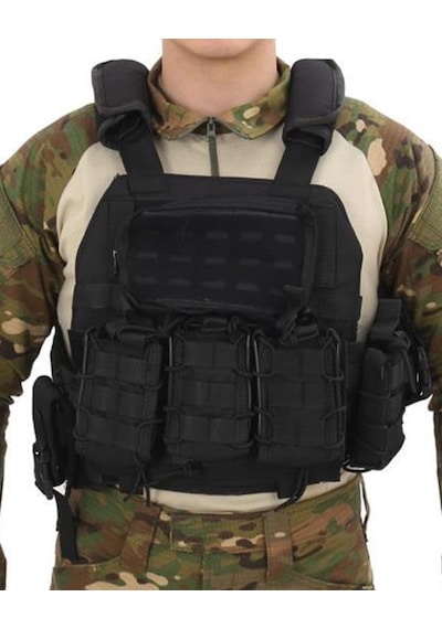 Single Sword Single Sword Kasırga Tactical Balistik Plaka Takılabilen Açık Cepli Hücum Yeleği, Siyah Çok Renkli