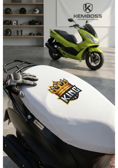 Kemboss King Baskılı Motor Sele Kılıfı Lastikli Bağlamalı Universal Uyumlu Motosiklet Koltuk Koruyucu