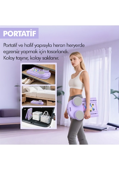 Çok Fonksiyonlu Pilates Fitness Tahtası Direnç Bant Ev Core Karın Kol Sırt Güçlendirme Egzersiz Mor Renk Çorap Hediye