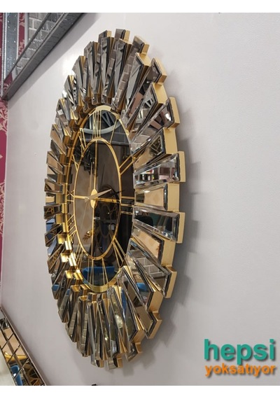 Güneş Gold Black Altın Siyah 85 Cm Dekoratif Aynalı Duvar Saati