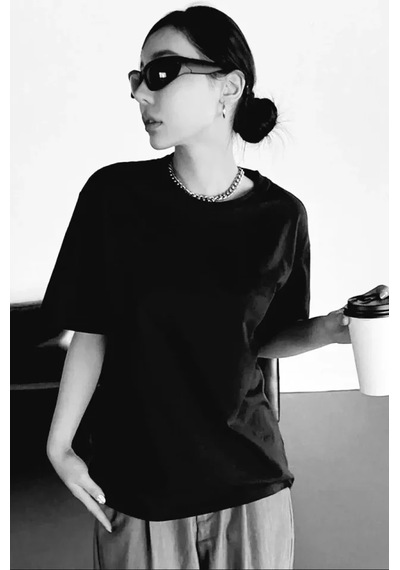 Suma Unisex Oversize T-shirt - Siyah Baskılı