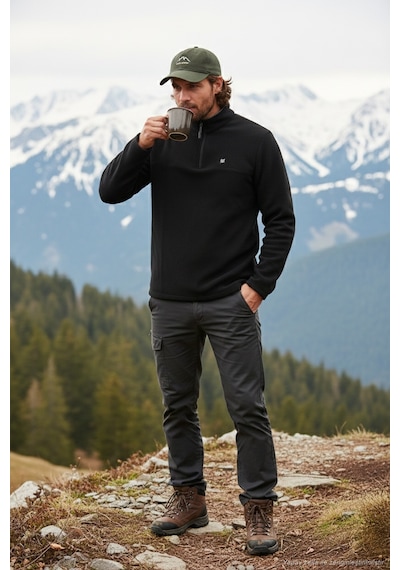 Buratti Slim Fit Anti-Pilling Tüylenme Yapmayan Bato Yaka Kışlık Şardonlu Erkek Polar 5906001 Siyah
