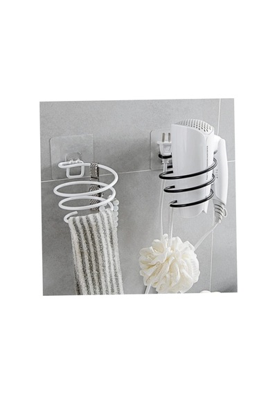 Askı Yapışkanlı Duvar Tipi Siyah Metal Banyo Askı Organizeri Standı Şık Saç Kurutma Makinesi Tutucu Çok Renkli