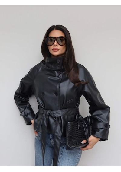 Unika Boutique Kadın Kruvaze Düğmeli Kısa Suni Deri Ceket Çok Renkli
