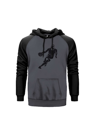 Basketball Hoop Siluet Gri Renk Reglan Kol Sweatshirt Gri