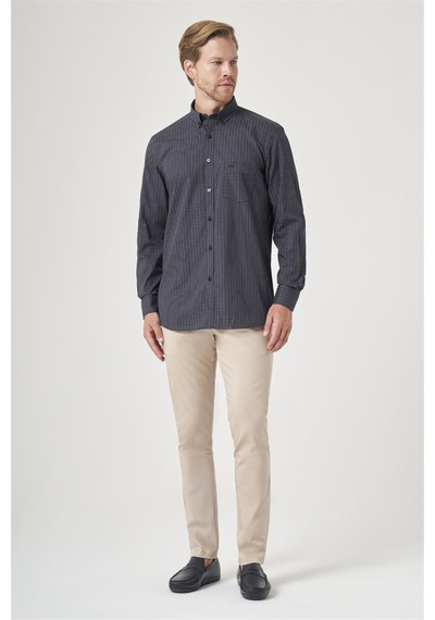 İmza Siyah-beyaz Düğmeli Yaka Uzun Kol Cepsiz Slim Fit %100 Pamuk Gömlek 1004260204 Siyah - Beyaz