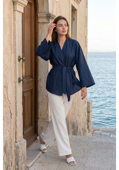Kadın Kuşaklı Kimono 1177 Lacivert