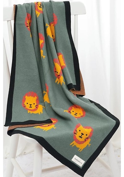 Kız Ve Erkek Bebek Için Triko Örgü Bebek Battaniyesi 85cm X85cm Yeşil Aslancık Yeşil Yeşil