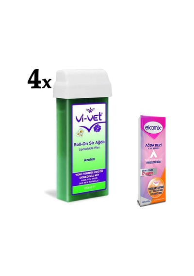 Vi-Vet Azulen Roll-On Sir Ağda 100 ML x 4 + Ekamix Ağda Bezi 2 M