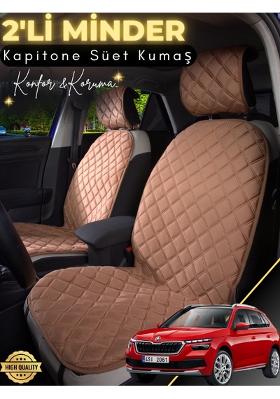 Skoda Kamiq Uyumlu 2'li Süet Oto Koltuk Minderi Terletmez Universal Su Geçirmez A1 Kahverengi