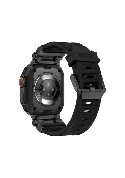 Watch Ultra 49mm Uyumlu Ezo Krd-101 Titanyum Metal Başlıklı Silikon Kordon-siyah-mavi