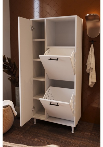 Menekşe 2 Kapaklı Çok Amaçlı Dolap Çamaşır Sepetli Banyo Dolabı Raflı Kirli Çamaşır Dolabı Düzenleyici Beyaz Menekşe 2 Kapaklı Çok Amaçlı Dolap Çamaşır Sepetli Banyo Dolabı Raflı Kirli Çamaşır Dolabı Düzenleyici Beyaz