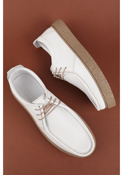 Gondol Erkek Hakiki Deri Casual Derby Ayakkabı Moc-toe Cz.102 Beyaz