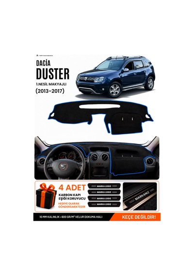 Dacia Duster 1.nesil Makyajlı 2013-2017 Uyumlu Torpido Örtüsü, Torpido Kılıfı - Siyah Mavi
