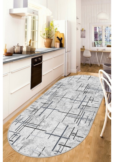 West Home Dijital Baskı Yıkanabilir Kaymaz Taban Leke Tutmaz Oval Mutfak Halısı Salon Halısı Ve Yolluk Wh 488 Grey Oval