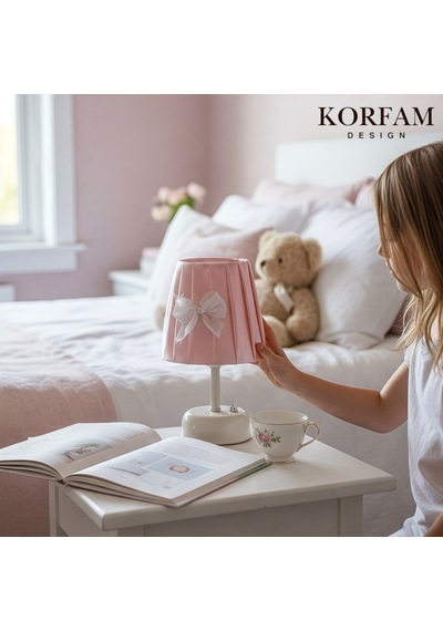 Pembe Saten Kumaş Kız Çocuk Odası Pilli Masa & Gece Lambası Çok Renkli