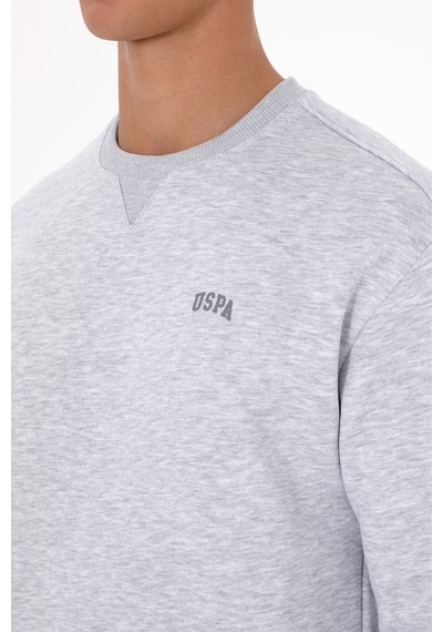 U.S. Polo Assn. Erkek Comfort Fit Bisiklet Yaka Şardonlu Açık Gri Basic Sweatshirt 50313757-VR001
