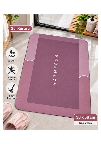 Sihirli Banyo Paspası 38x58 Cm Süper Su Emici, Kaydırmaz Ve Hızlı Kuruyan Dikdörtgen Pembe